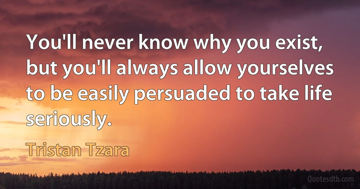 You'll never know why you exist, but you'll always allow yourselves to be easily persuaded to take life seriously. (Tristan Tzara)