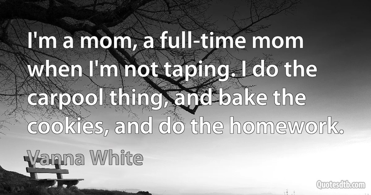 I'm a mom, a full-time mom when I'm not taping. I do the carpool thing, and bake the cookies, and do the homework. (Vanna White)