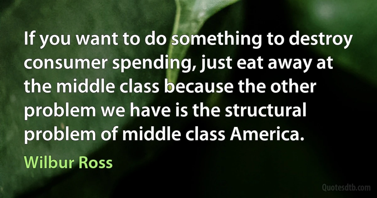 If you want to do something to destroy consumer spending, just eat away at the middle class because the other problem we have is the structural problem of middle class America. (Wilbur Ross)