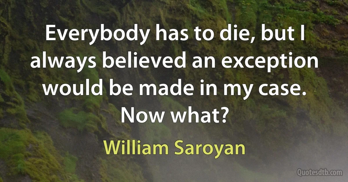 Everybody has to die, but I always believed an exception would be made in my case. Now what? (William Saroyan)