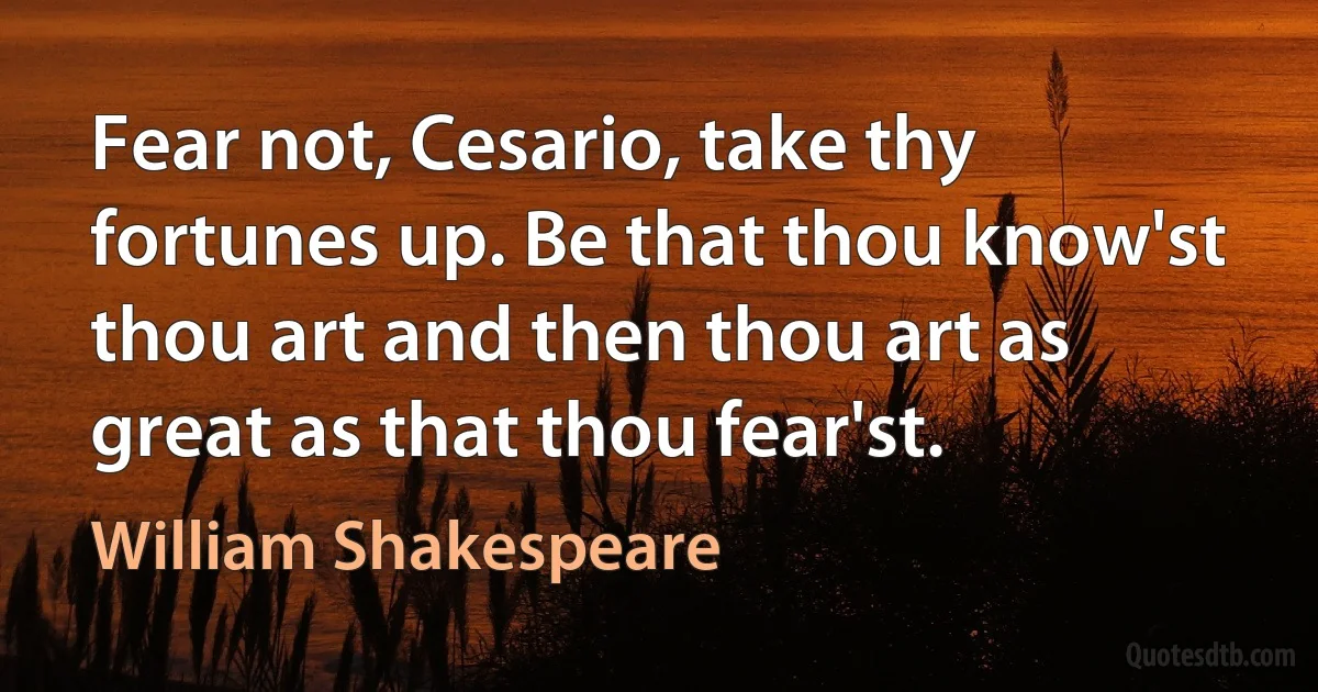 Fear not, Cesario, take thy fortunes up. Be that thou know'st thou art and then thou art as great as that thou fear'st. (William Shakespeare)
