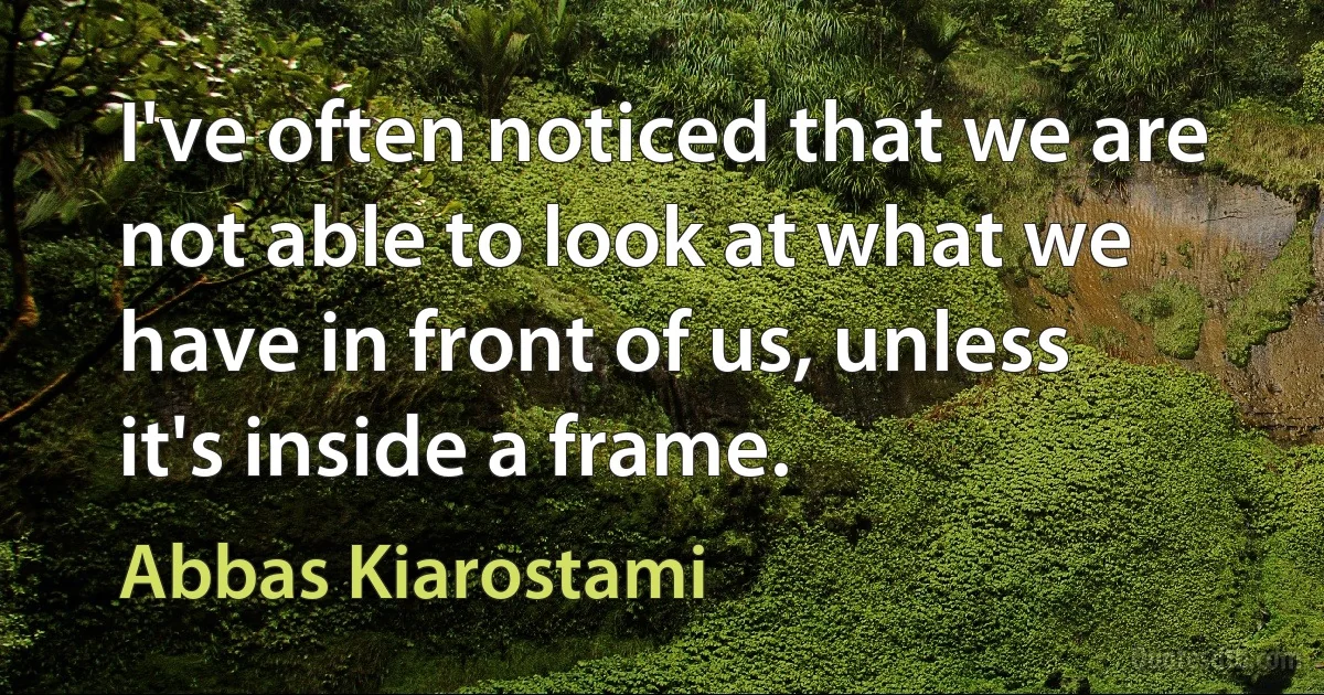 I've often noticed that we are not able to look at what we have in front of us, unless it's inside a frame. (Abbas Kiarostami)