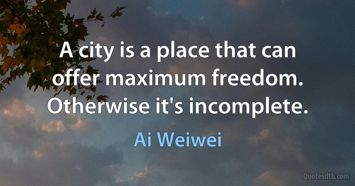 A city is a place that can offer maximum freedom. Otherwise it's incomplete. (Ai Weiwei)