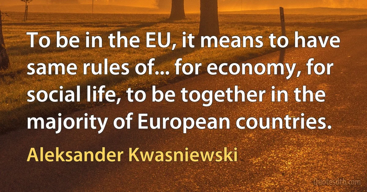 To be in the EU, it means to have same rules of... for economy, for social life, to be together in the majority of European countries. (Aleksander Kwasniewski)