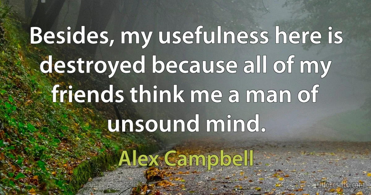 Besides, my usefulness here is destroyed because all of my friends think me a man of unsound mind. (Alex Campbell)