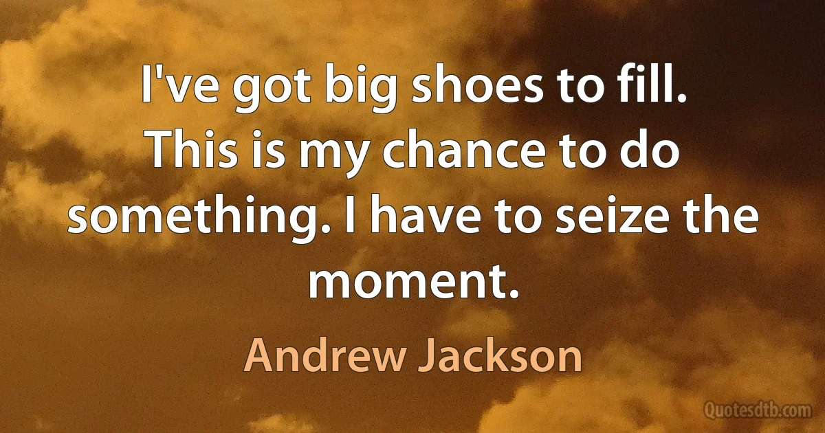 I've got big shoes to fill. This is my chance to do something. I have to seize the moment. (Andrew Jackson)