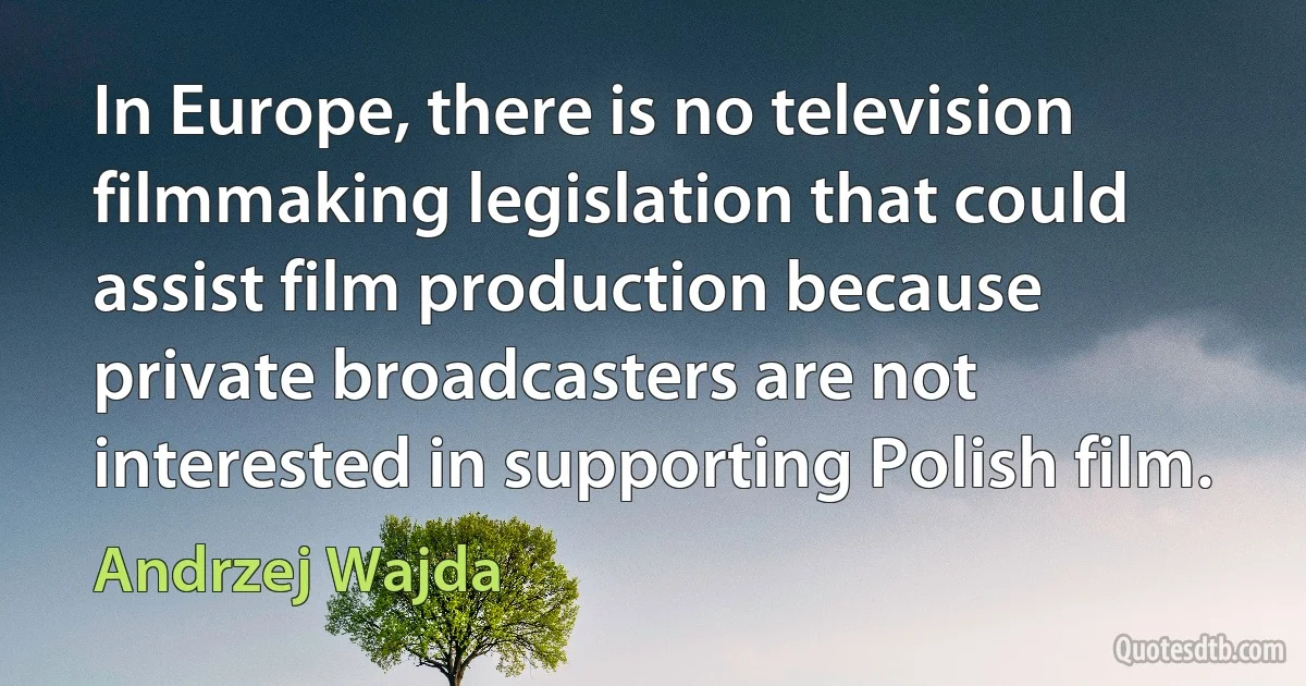 In Europe, there is no television filmmaking legislation that could assist film production because private broadcasters are not interested in supporting Polish film. (Andrzej Wajda)