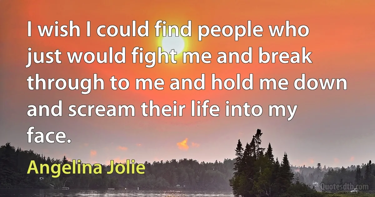 I wish I could find people who just would fight me and break through to me and hold me down and scream their life into my face. (Angelina Jolie)