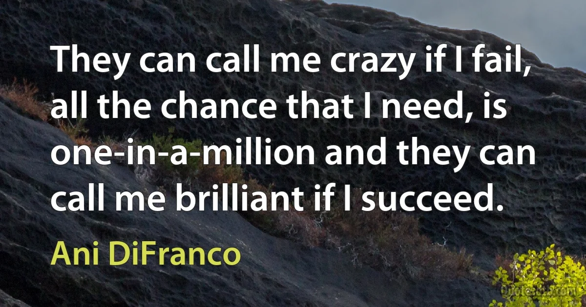 They can call me crazy if I fail, all the chance that I need, is one-in-a-million and they can call me brilliant if I succeed. (Ani DiFranco)