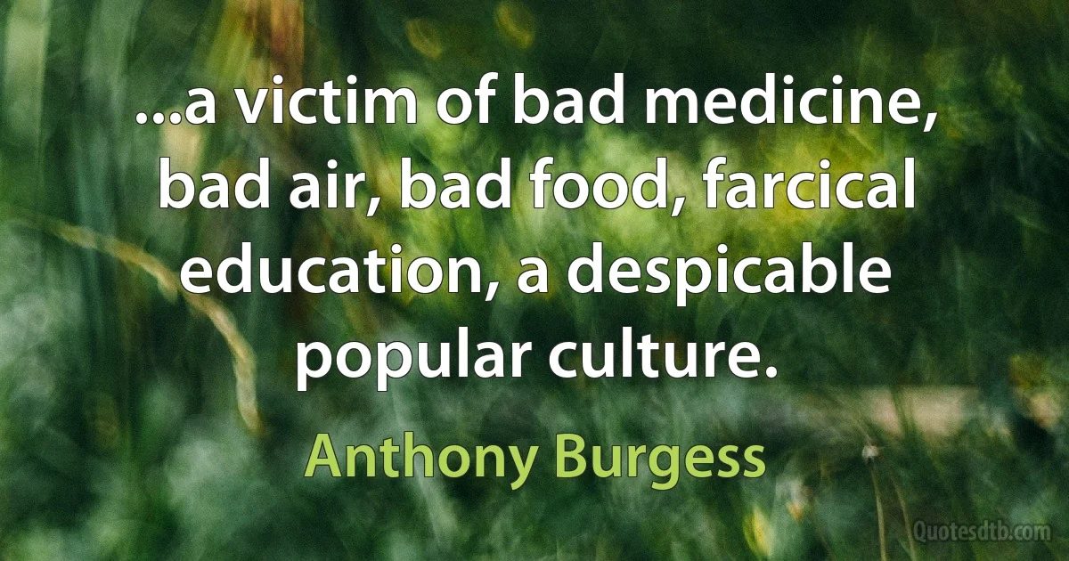 ...a victim of bad medicine, bad air, bad food, farcical education, a despicable popular culture. (Anthony Burgess)