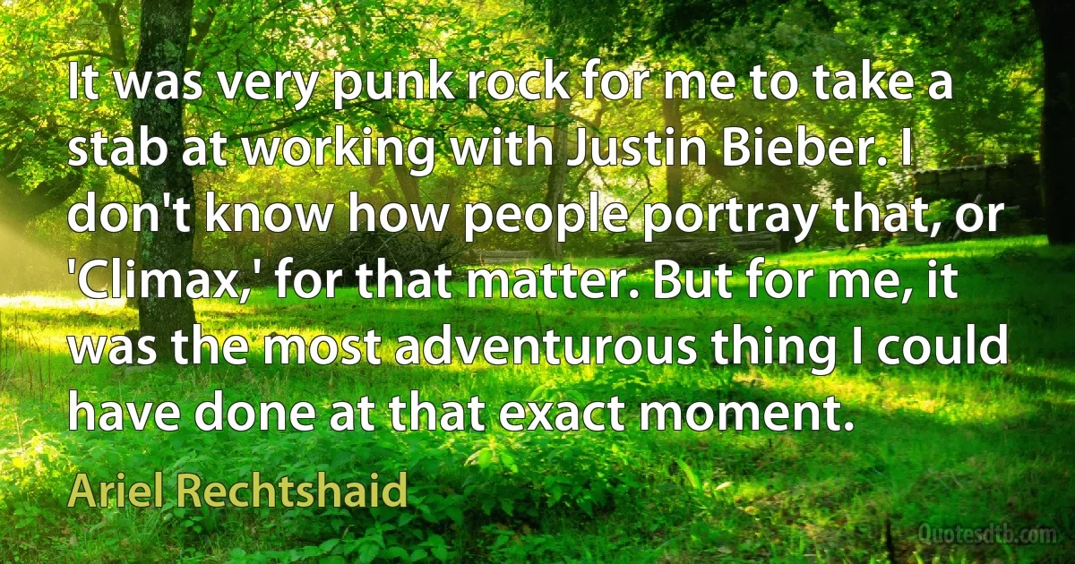 It was very punk rock for me to take a stab at working with Justin Bieber. I don't know how people portray that, or 'Climax,' for that matter. But for me, it was the most adventurous thing I could have done at that exact moment. (Ariel Rechtshaid)