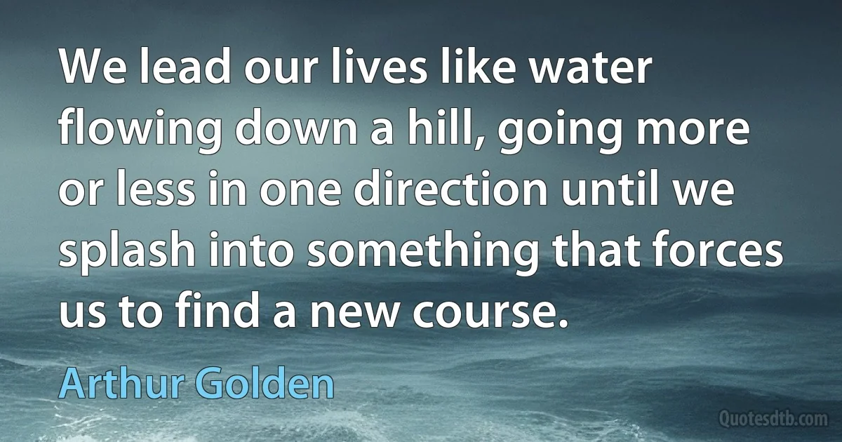 We lead our lives like water flowing down a hill, going more or less in one direction until we splash into something that forces us to find a new course. (Arthur Golden)