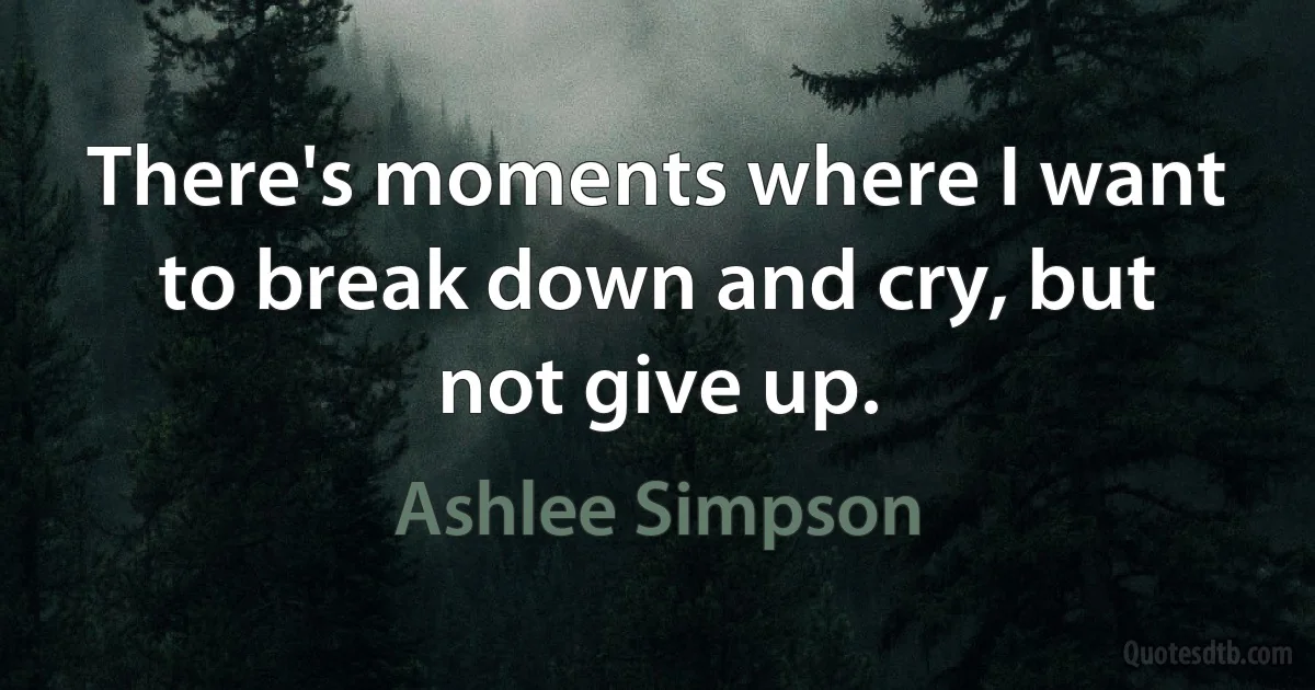 There's moments where I want to break down and cry, but not give up. (Ashlee Simpson)