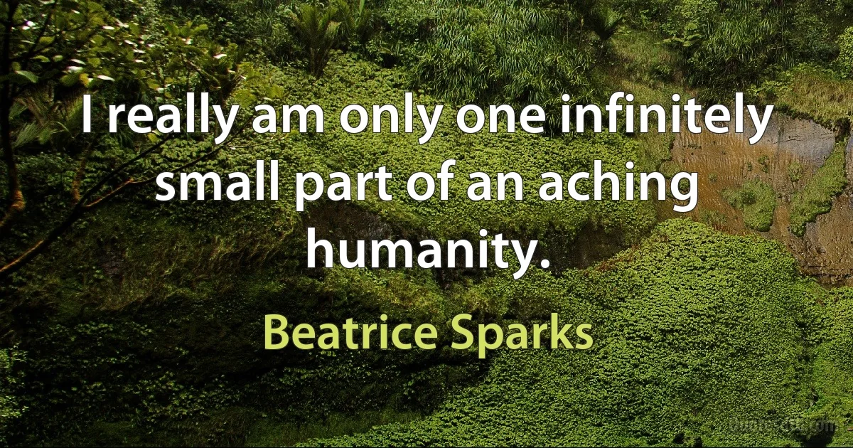 I really am only one infinitely small part of an aching humanity. (Beatrice Sparks)