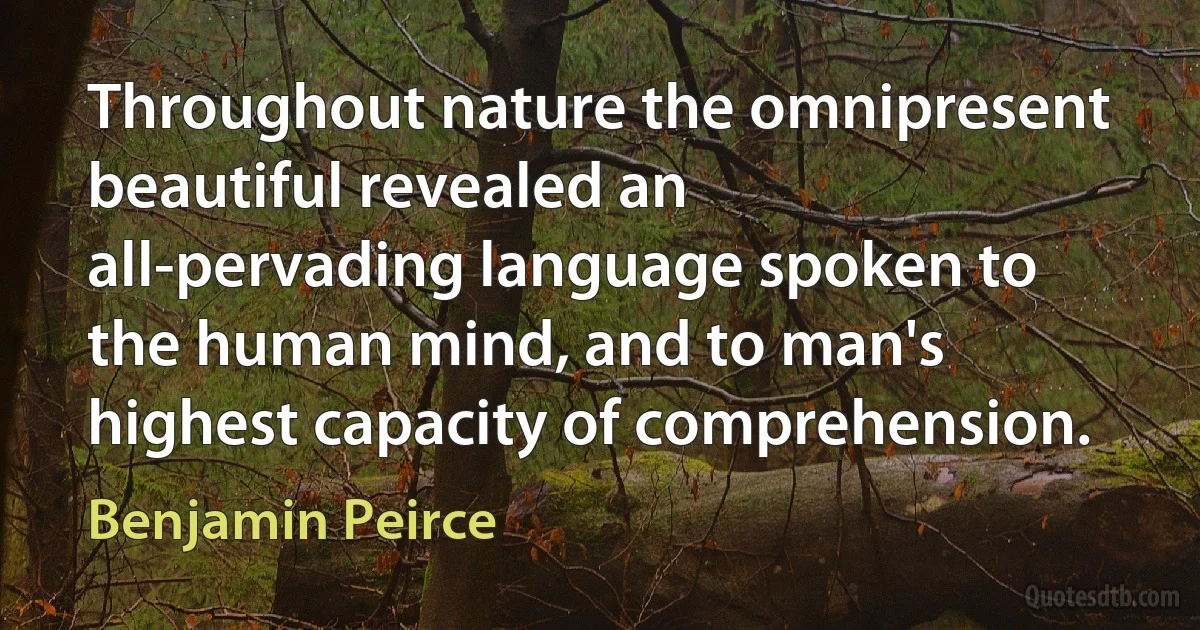 Throughout nature the omnipresent beautiful revealed an all-pervading language spoken to the human mind, and to man's highest capacity of comprehension. (Benjamin Peirce)