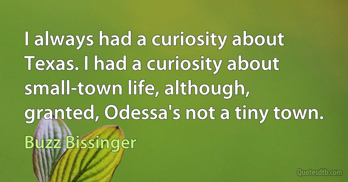 I always had a curiosity about Texas. I had a curiosity about small-town life, although, granted, Odessa's not a tiny town. (Buzz Bissinger)