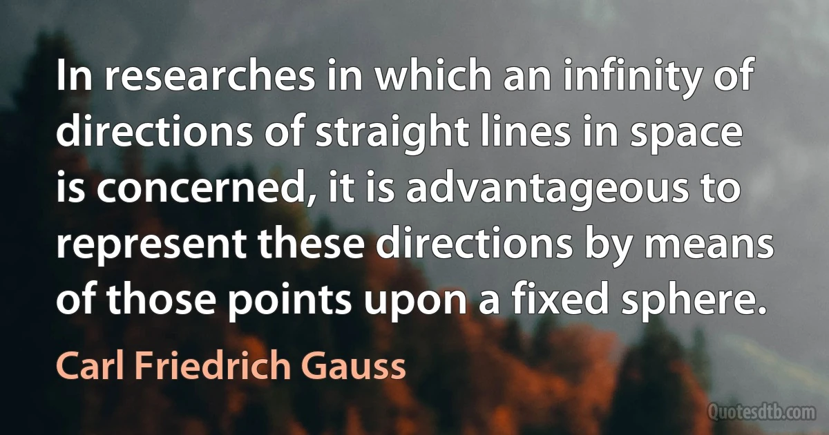 In researches in which an infinity of directions of straight lines in space is concerned, it is advantageous to represent these directions by means of those points upon a fixed sphere. (Carl Friedrich Gauss)