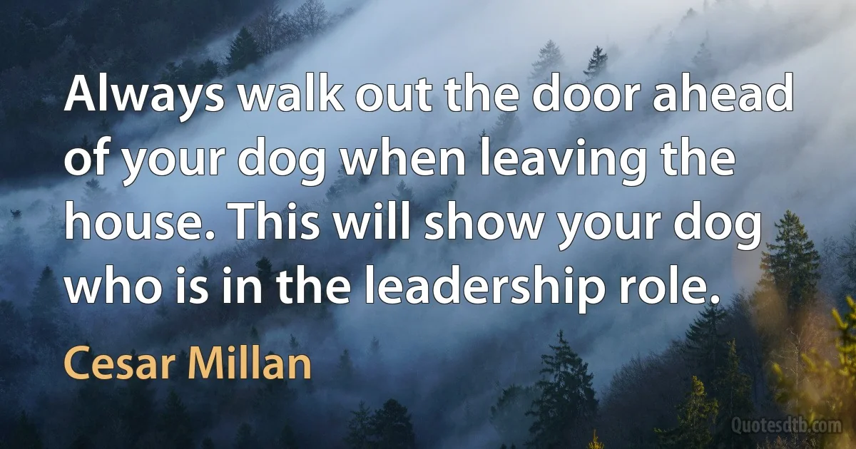 Always walk out the door ahead of your dog when leaving the house. This will show your dog who is in the leadership role. (Cesar Millan)