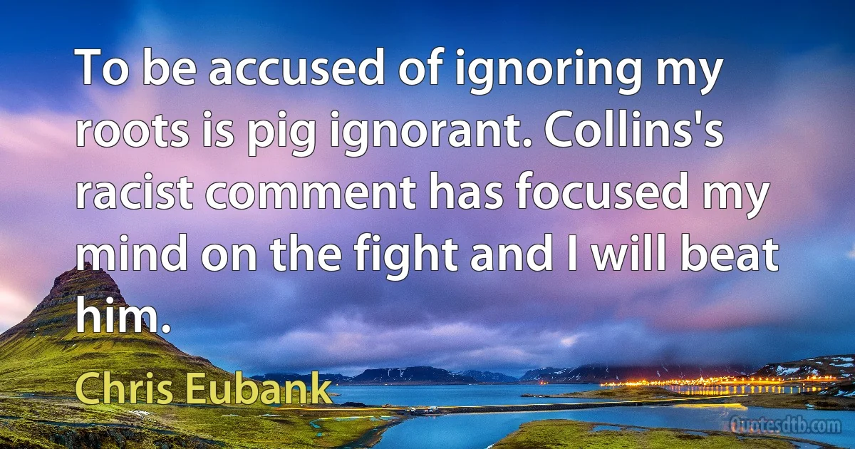 To be accused of ignoring my roots is pig ignorant. Collins's racist comment has focused my mind on the fight and I will beat him. (Chris Eubank)