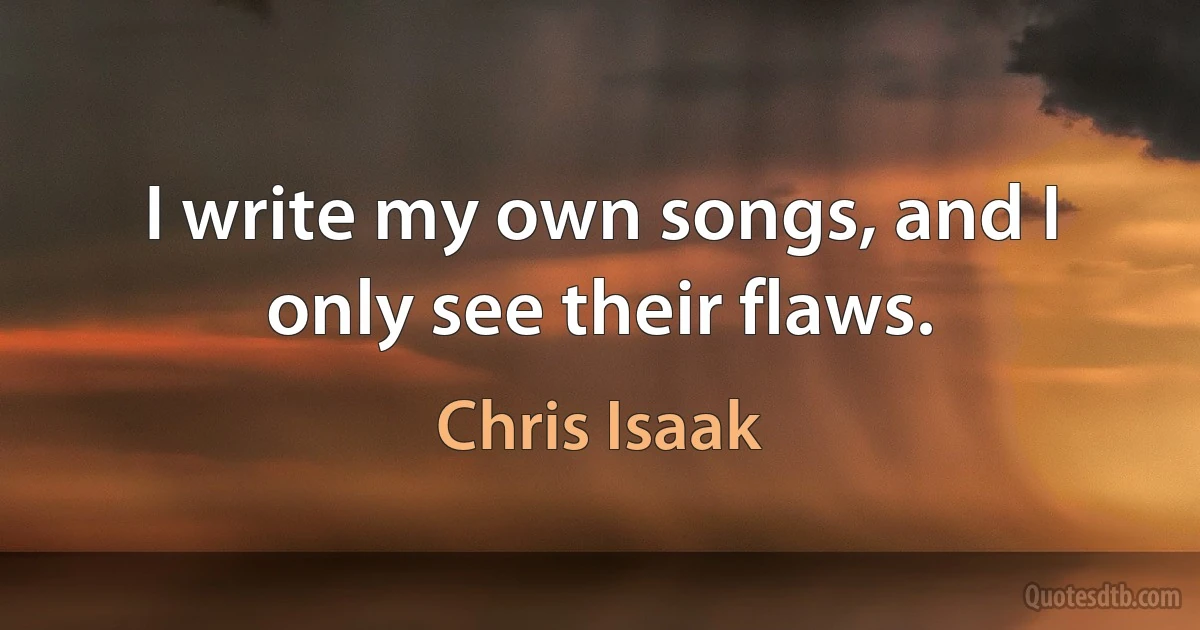 I write my own songs, and I only see their flaws. (Chris Isaak)