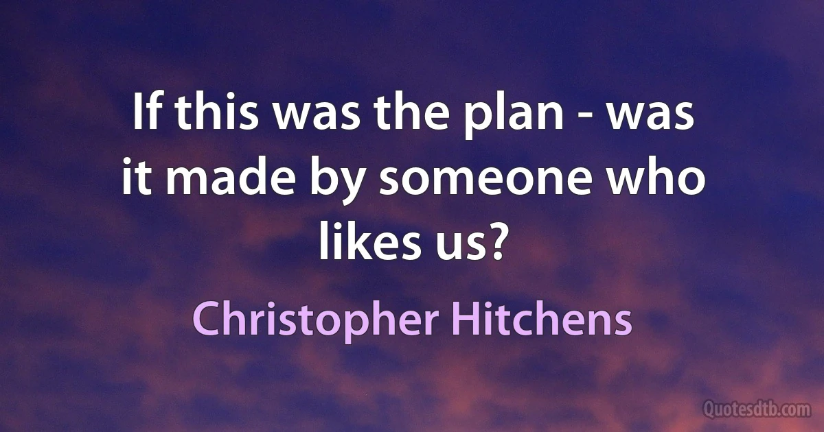 If this was the plan - was it made by someone who likes us? (Christopher Hitchens)