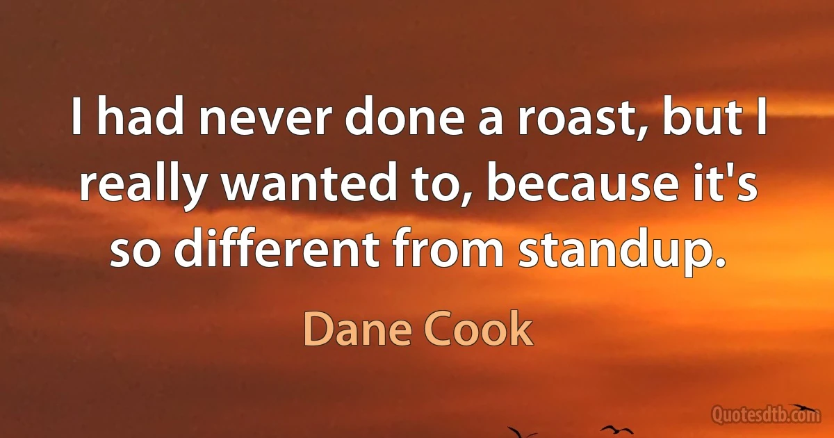 I had never done a roast, but I really wanted to, because it's so different from standup. (Dane Cook)