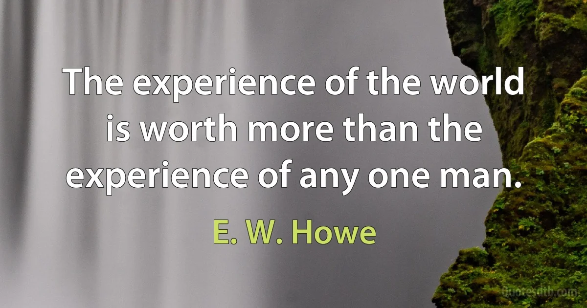 The experience of the world is worth more than the experience of any one man. (E. W. Howe)