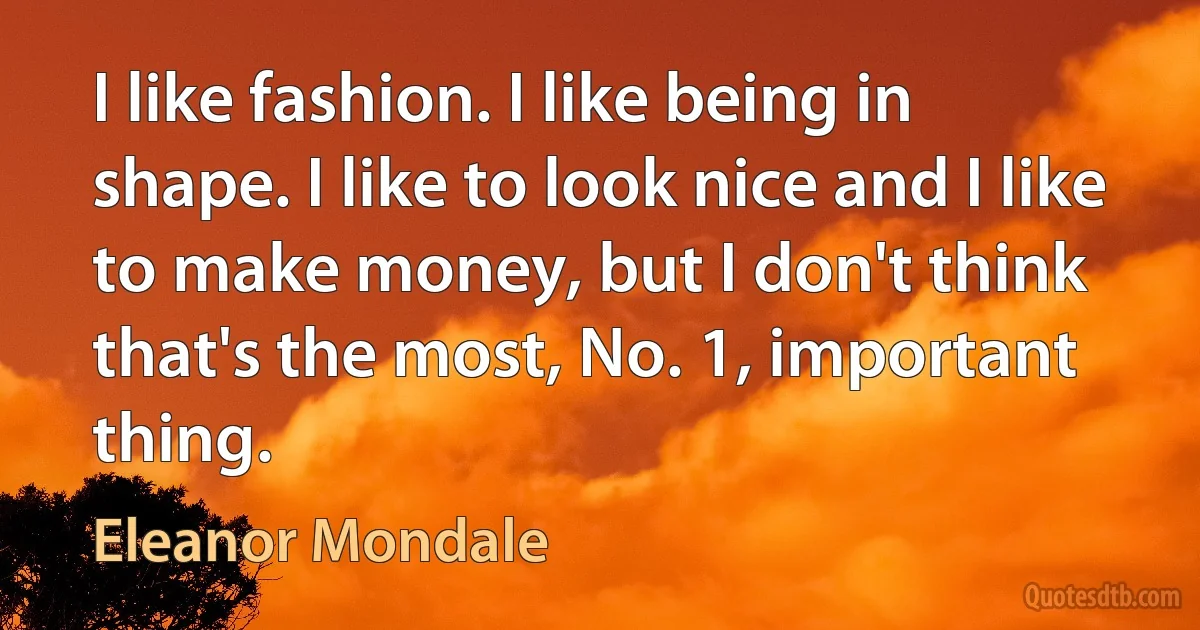 I like fashion. I like being in shape. I like to look nice and I like to make money, but I don't think that's the most, No. 1, important thing. (Eleanor Mondale)