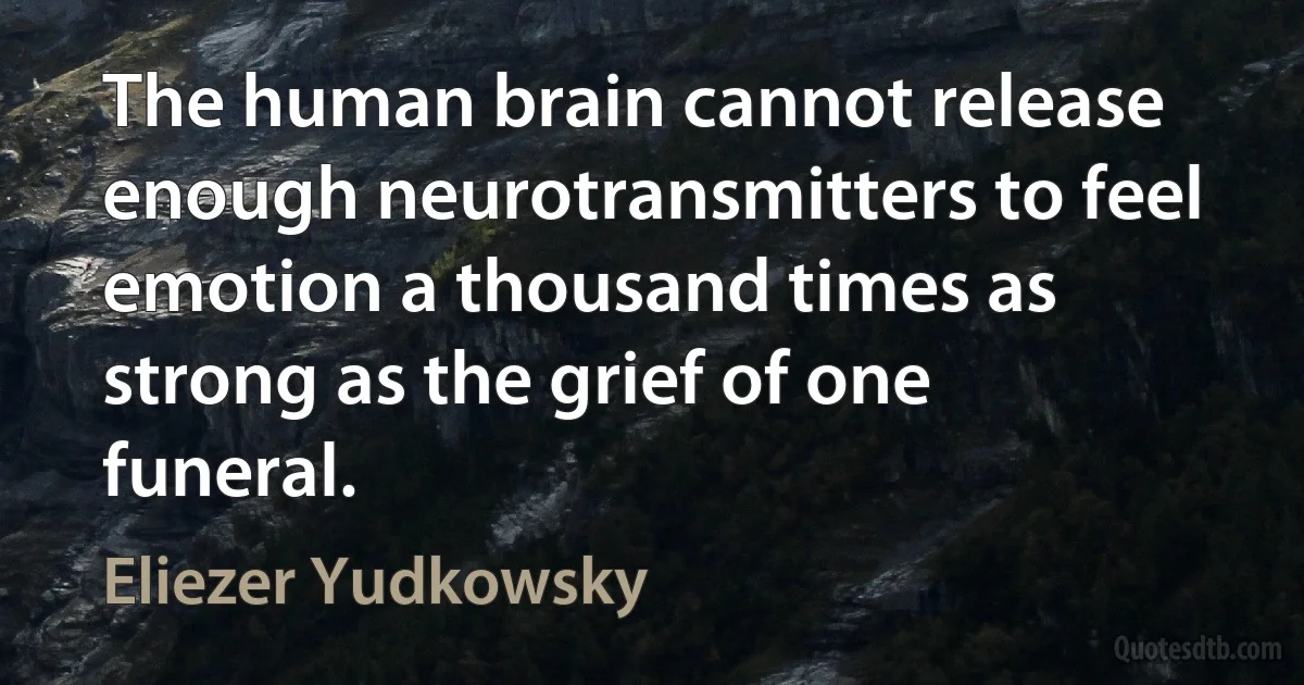 The human brain cannot release enough neurotransmitters to feel emotion a thousand times as strong as the grief of one funeral. (Eliezer Yudkowsky)