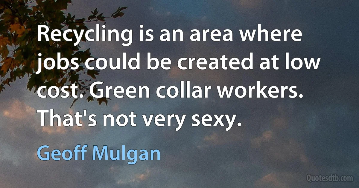 Recycling is an area where jobs could be created at low cost. Green collar workers. That's not very sexy. (Geoff Mulgan)