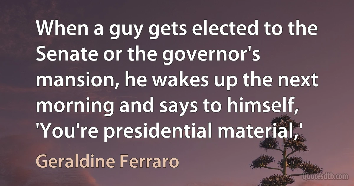 When a guy gets elected to the Senate or the governor's mansion, he wakes up the next morning and says to himself, 'You're presidential material,' (Geraldine Ferraro)