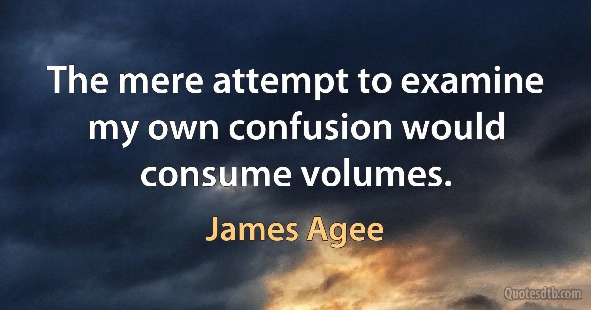 The mere attempt to examine my own confusion would consume volumes. (James Agee)