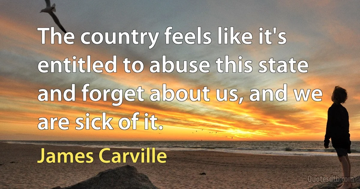 The country feels like it's entitled to abuse this state and forget about us, and we are sick of it. (James Carville)