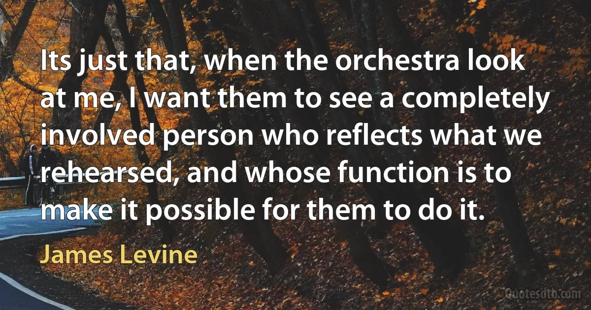 Its just that, when the orchestra look at me, I want them to see a completely involved person who reflects what we rehearsed, and whose function is to make it possible for them to do it. (James Levine)