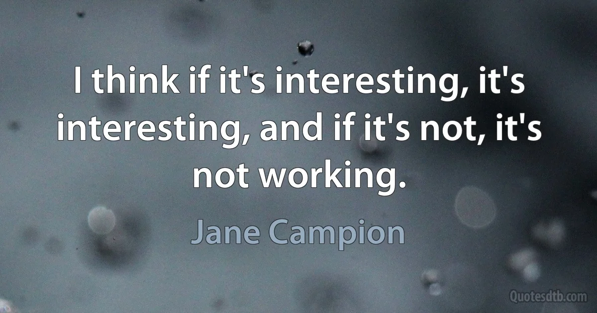 I think if it's interesting, it's interesting, and if it's not, it's not working. (Jane Campion)