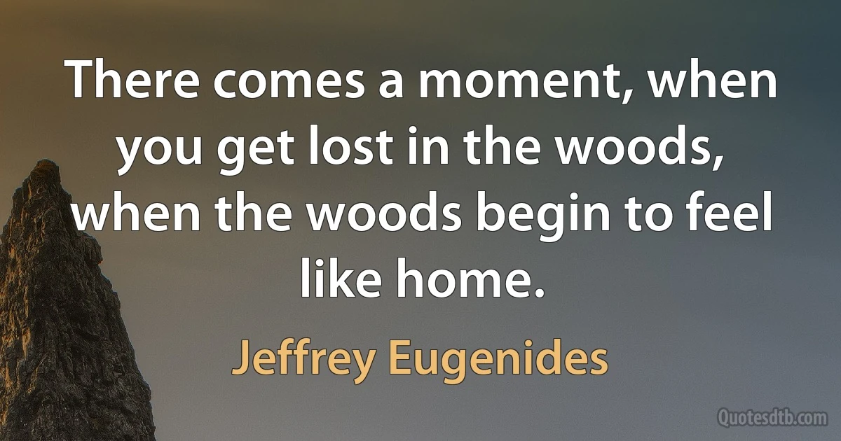 There comes a moment, when you get lost in the woods, when the woods begin to feel like home. (Jeffrey Eugenides)