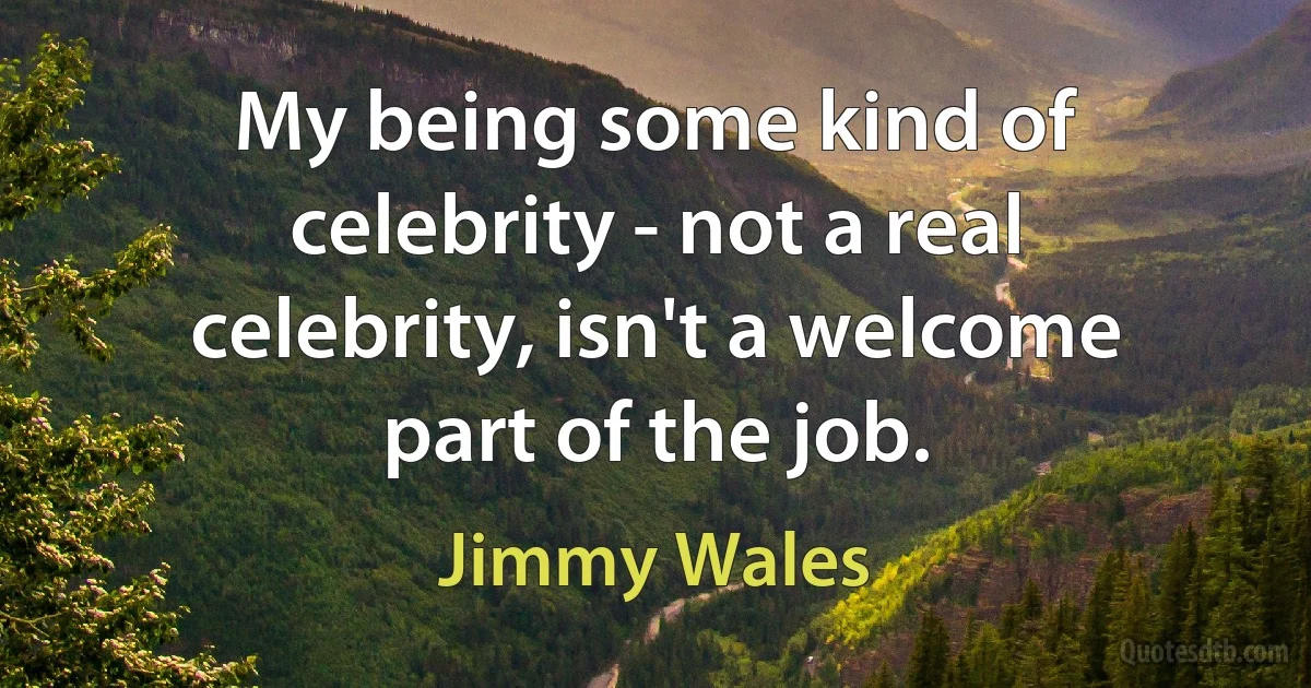 My being some kind of celebrity - not a real celebrity, isn't a welcome part of the job. (Jimmy Wales)