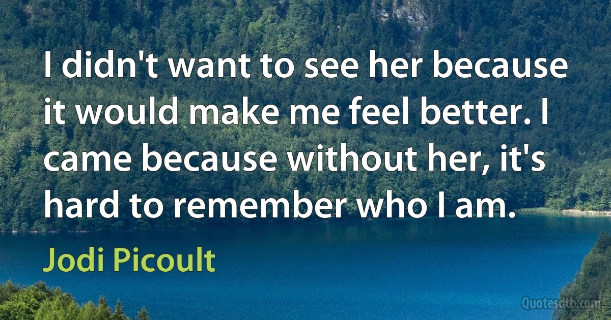 I didn't want to see her because it would make me feel better. I came because without her, it's hard to remember who I am. (Jodi Picoult)