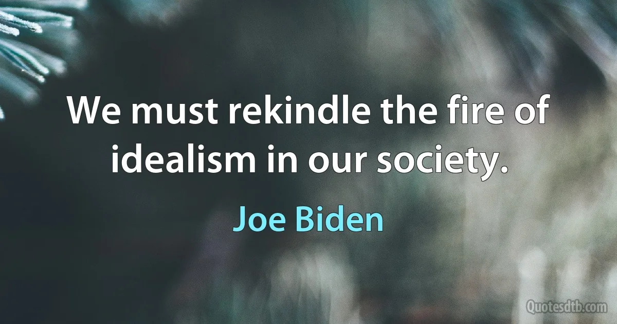 We must rekindle the fire of idealism in our society. (Joe Biden)