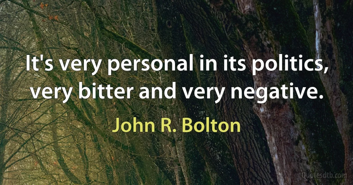 It's very personal in its politics, very bitter and very negative. (John R. Bolton)