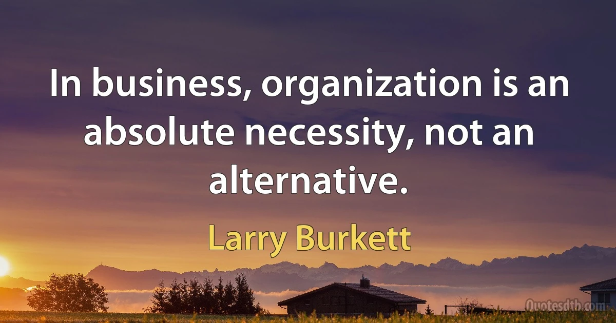 In business, organization is an absolute necessity, not an alternative. (Larry Burkett)