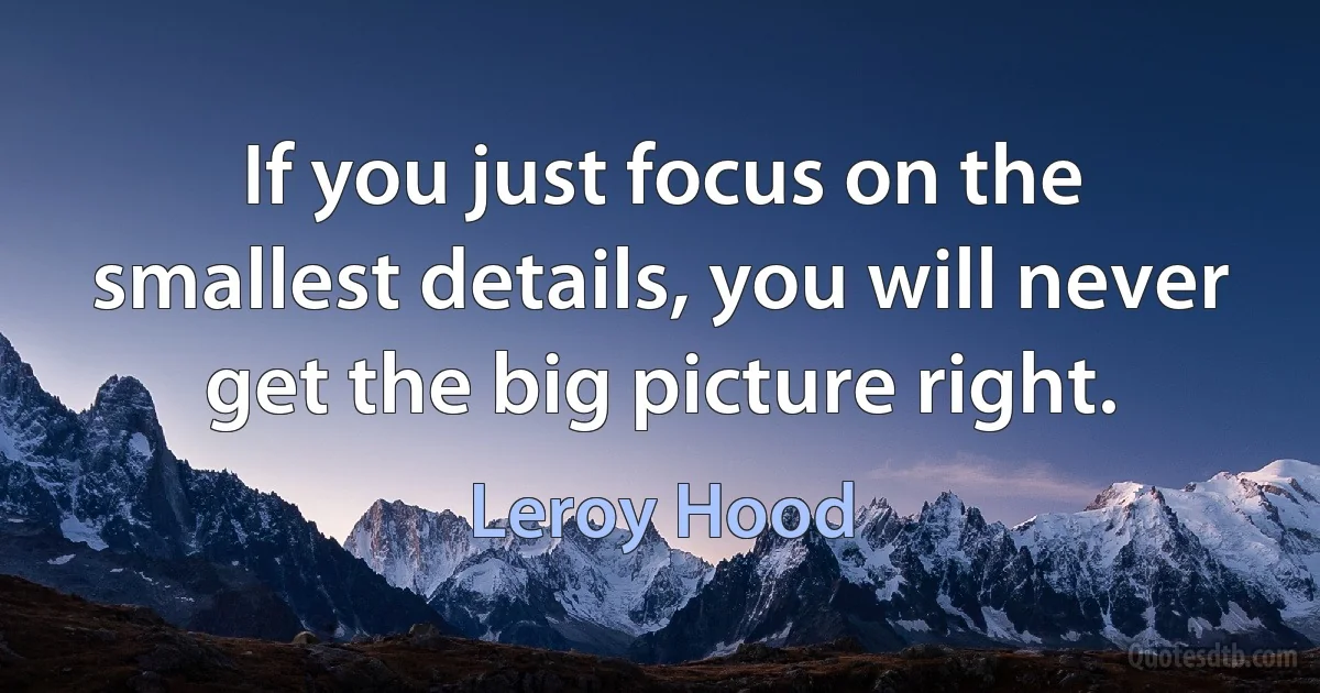 If you just focus on the smallest details, you will never get the big picture right. (Leroy Hood)