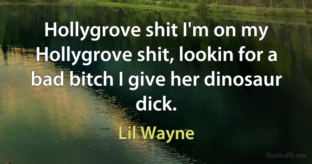 Hollygrove shit I'm on my Hollygrove shit, lookin for a bad bitch I give her dinosaur dick. (Lil Wayne)