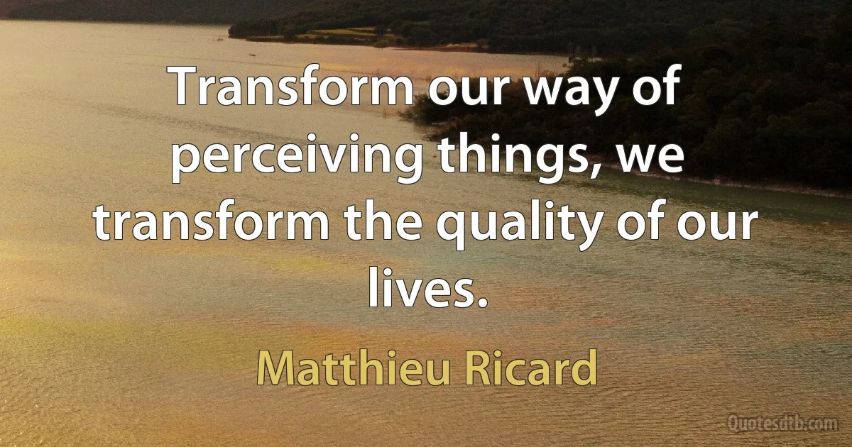 Transform our way of perceiving things, we transform the quality of our lives. (Matthieu Ricard)