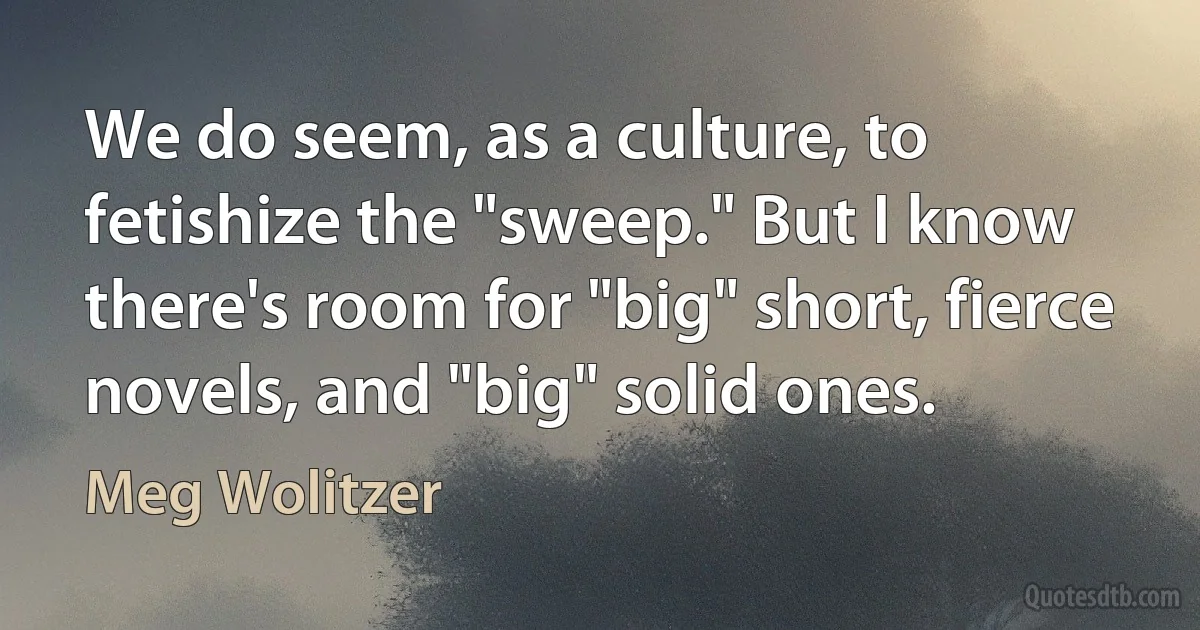 We do seem, as a culture, to fetishize the "sweep." But I know there's room for "big" short, fierce novels, and "big" solid ones. (Meg Wolitzer)