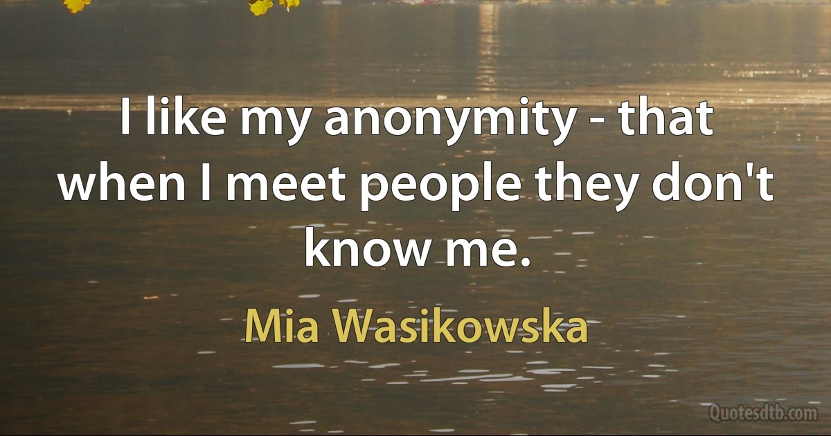 I like my anonymity - that when I meet people they don't know me. (Mia Wasikowska)