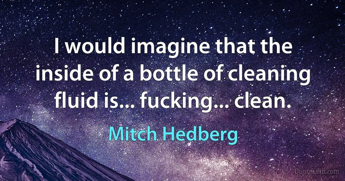 I would imagine that the inside of a bottle of cleaning fluid is... fucking... clean. (Mitch Hedberg)