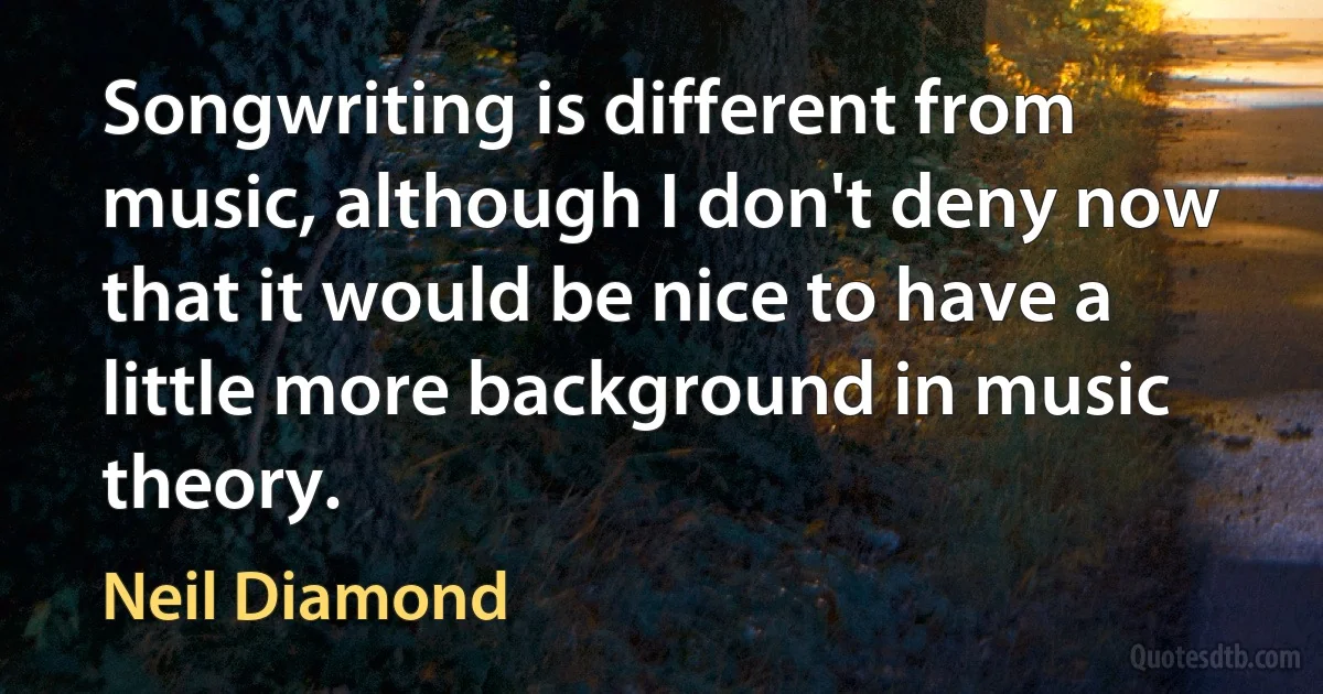 Songwriting is different from music, although I don't deny now that it would be nice to have a little more background in music theory. (Neil Diamond)