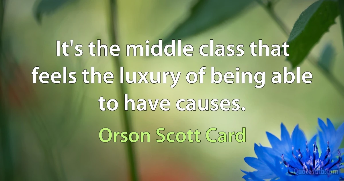 It's the middle class that feels the luxury of being able to have causes. (Orson Scott Card)