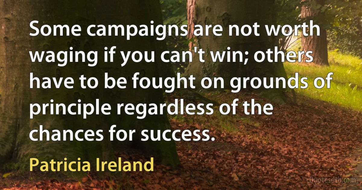 Some campaigns are not worth waging if you can't win; others have to be fought on grounds of principle regardless of the chances for success. (Patricia Ireland)